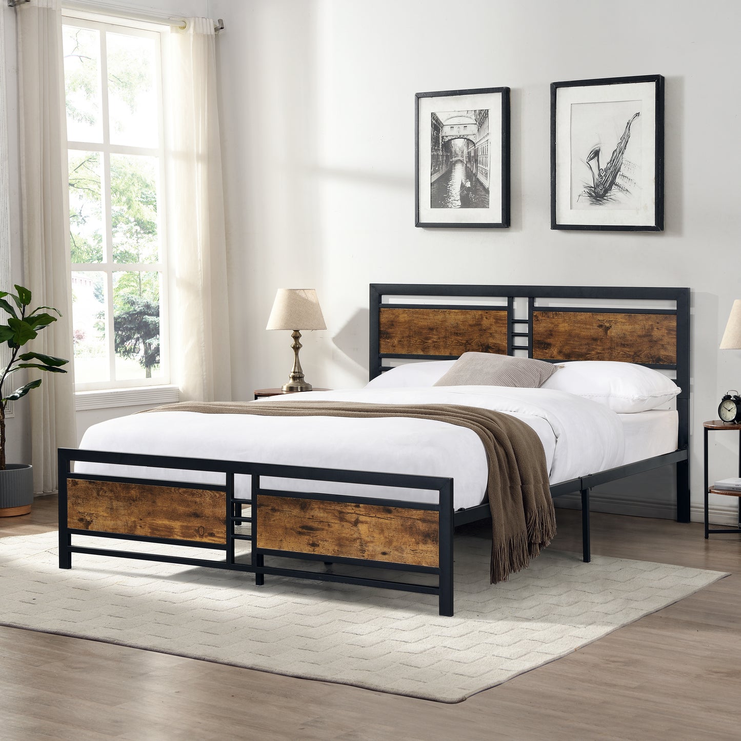 ElevateRest MetalWood Platform Bed