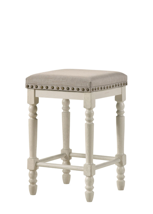 Counter Height Stool, Tan Fabric  White Finish