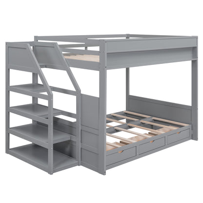 Graywood Convertible Bunk Bed with Storage Staircase and Bedside Table