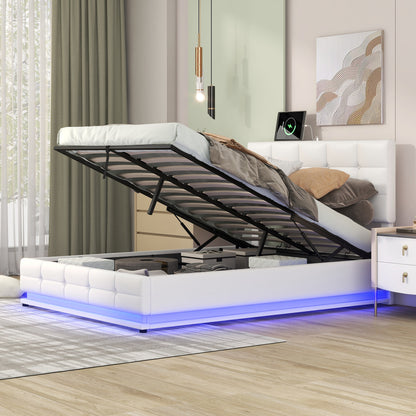 Luxury Dream Full Bed with Smart Storage and LED Illumination - White