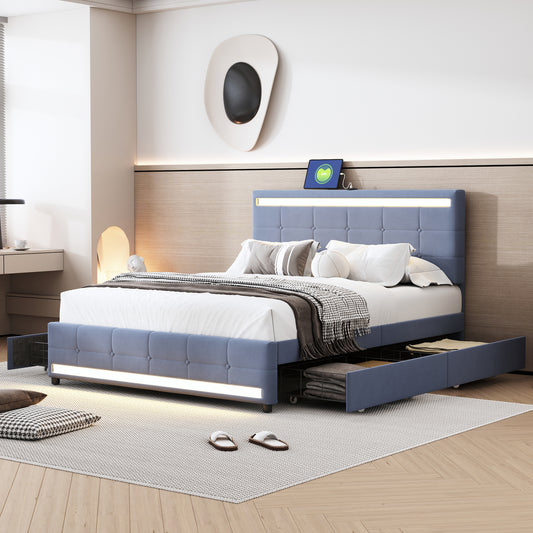 jono Full Size Upholstered Bed with LED Light - Gray