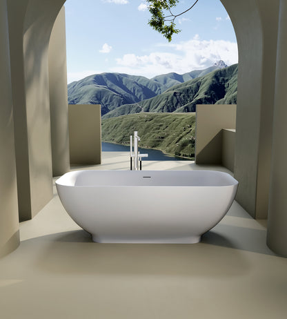 Wara 67" Luxury Solid Surface Freestanding Soaking Bathtub  - Matte White