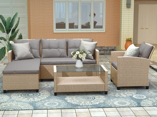 Lorimer 4 Pc Outdoor Patio Rattan Sectional Sofa Set - Gray