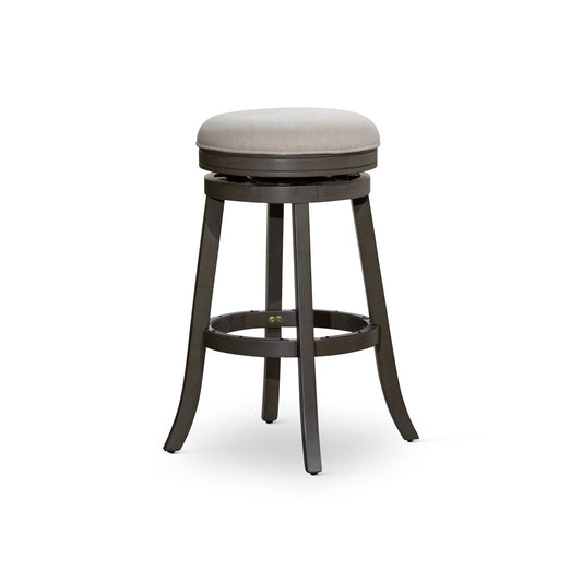 30" Bar Stool, Weathered Gray Finish, Beige Fabric Seat