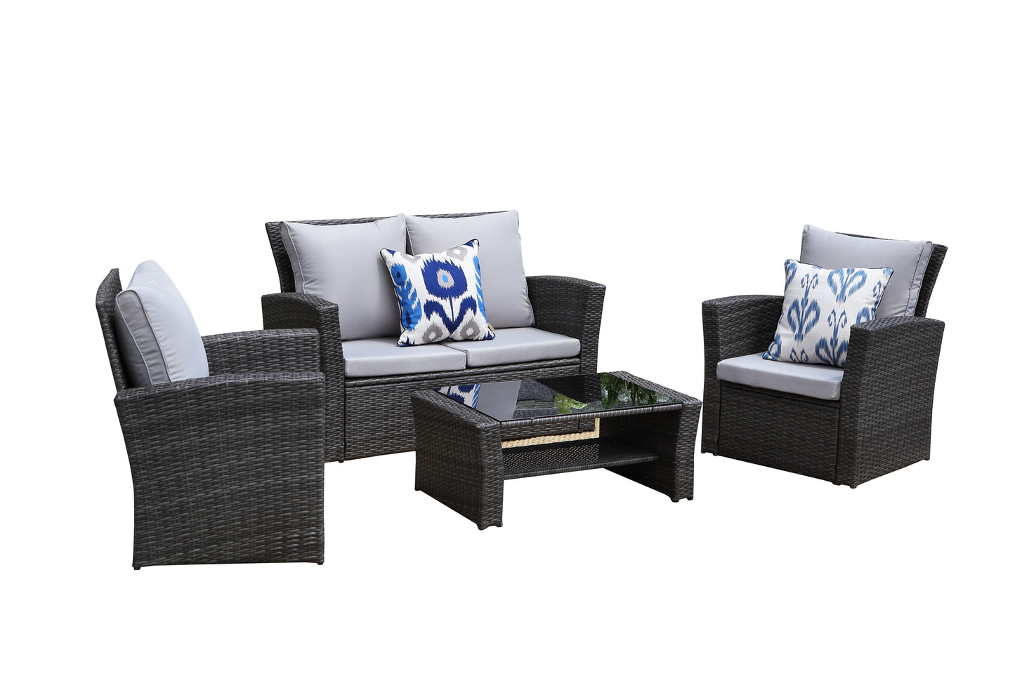 Darnell 4 Pc PE Rattan Wicker Outdoor Patio Furniture Set - Gray