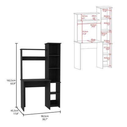 Detroit 2 Piece Office Set, Dozza Bookcase + Aramis Desk - Black