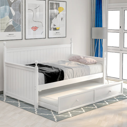 Ommy Twin Size Wooden Daybed with Twin Size Trundle - White