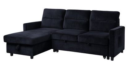 Ivy Velvet Reversible Sleeper Sectional Sofa with Storage  - Black