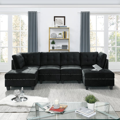 Supa Modular Sectional Velvet Sofa Set 2 - Black