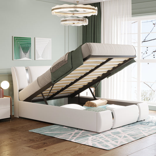 Quillon Full Size Storage Platform Bed w Hydraulic System - White