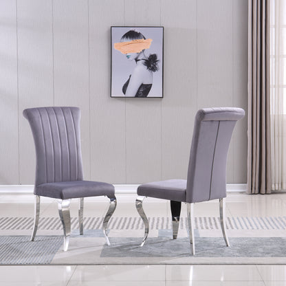 Avery Velvet Dining Chairs w Metal Leg (Set of 2) - Gray