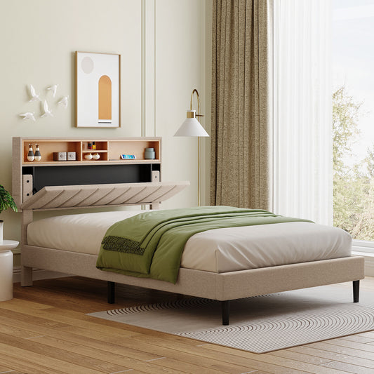 Alvin Full Size Platform Bed Frame - Beige