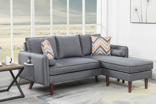 Mia Sectional Sofa Chaise with USB Charger & Pillows - Gray