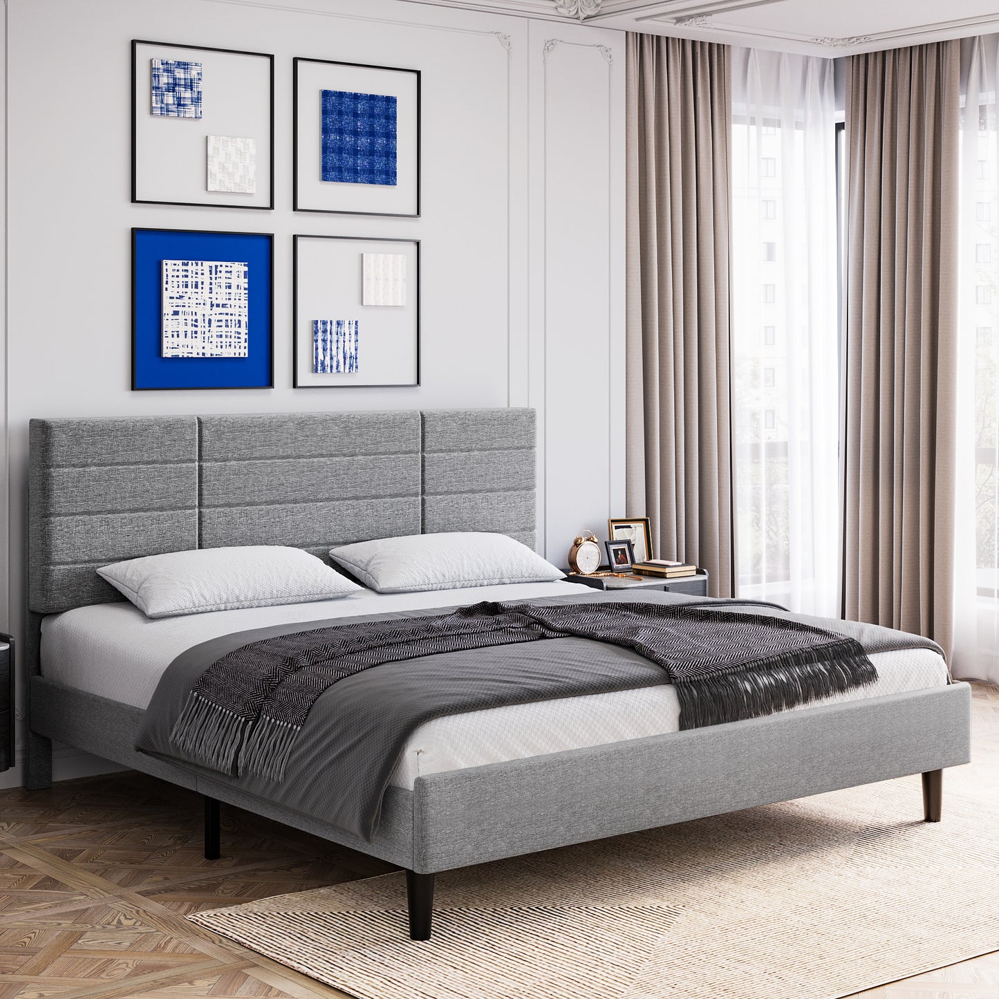 Gore King Size Platform Bed Frame - Light Gray