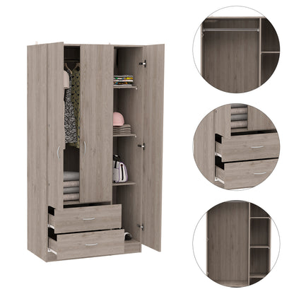 Watson 2-Drawer 3-Door Armoire - Light Grey