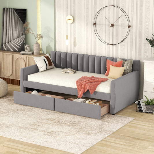 Xena Twin Size Upholstered Daybed with Drawers - Gray