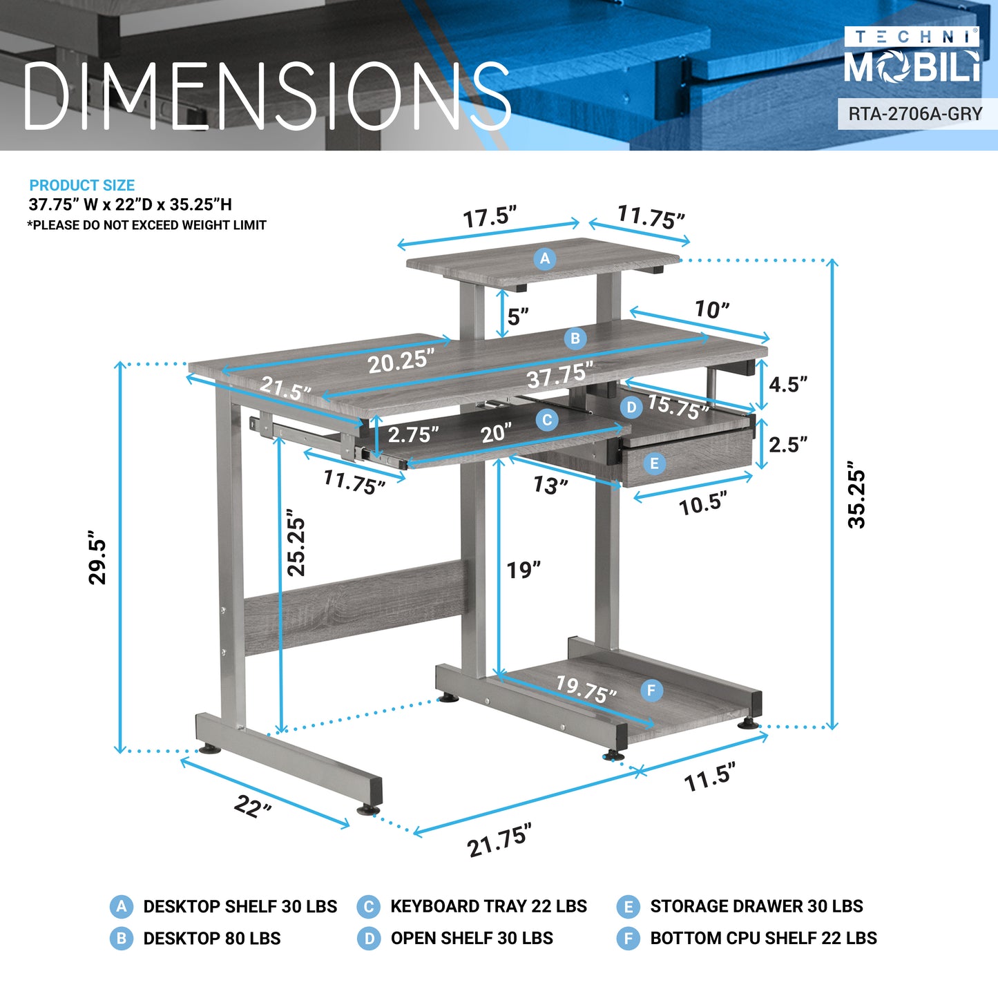 Complete Computer Workstation Desk - Grey