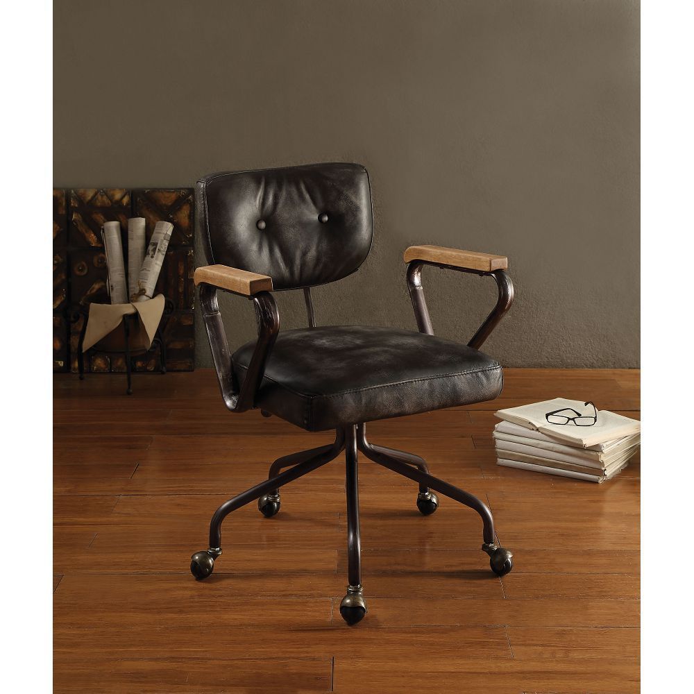 Vintage Black Top Grain Leather Office Chair