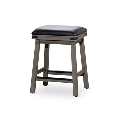 Viva Counter Stool, Weathered Gray Finish, Black Leather Seat