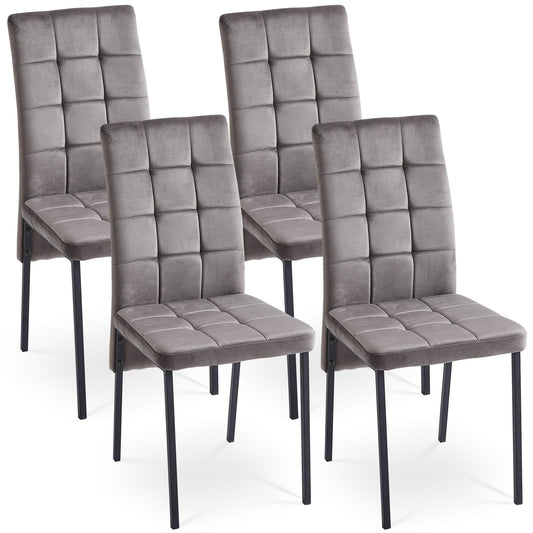 Borne Velvet Dining Chairs w Black Metal Leg (Set of 4) - Grey