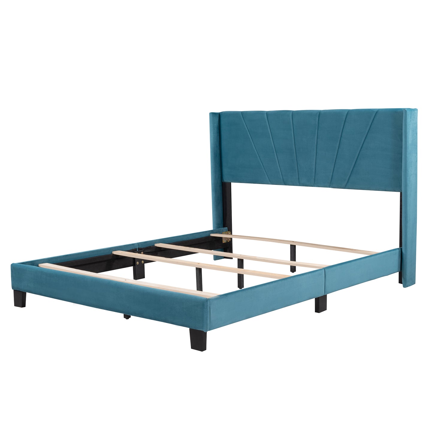 Royal Comfort Queen Size Velvet Upholstered Platform Bed - Blue