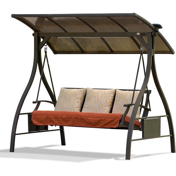 Doss Patio Porch Swing 3 Person Adjustable Canopy with Solar LED Light