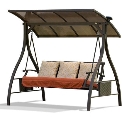 Doss Patio Porch Swing 3 Person Adjustable Canopy with Solar LED Light