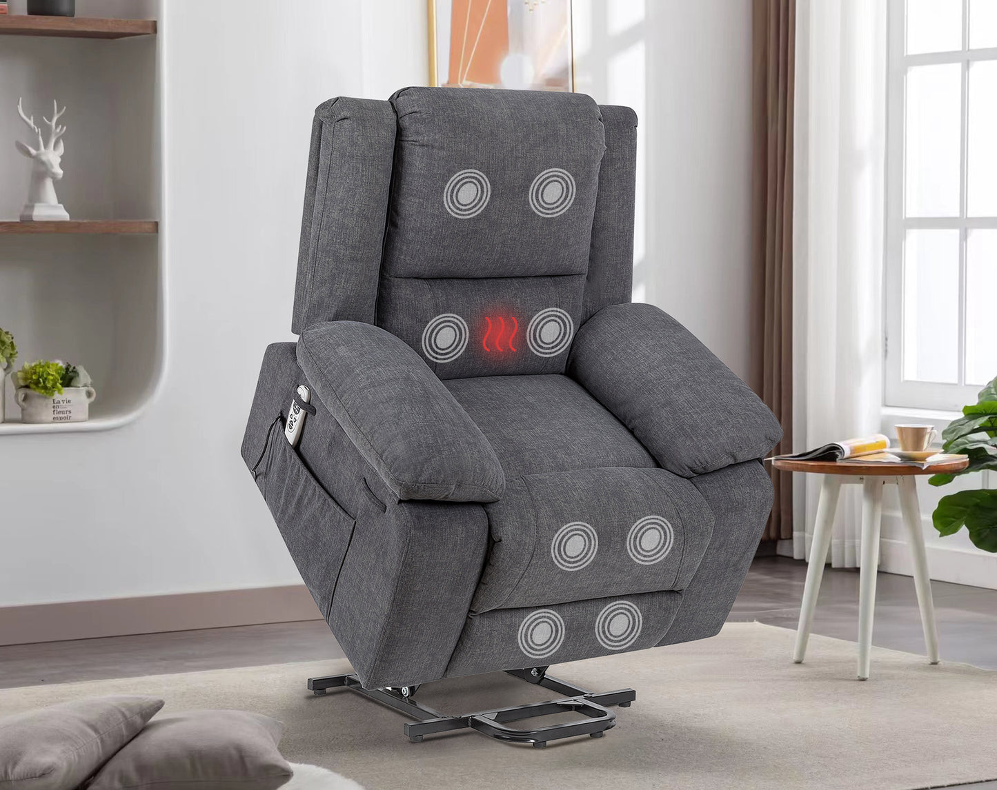 Solace Electric Power Recliner Chair with Massage and Heatin - Dark Grey