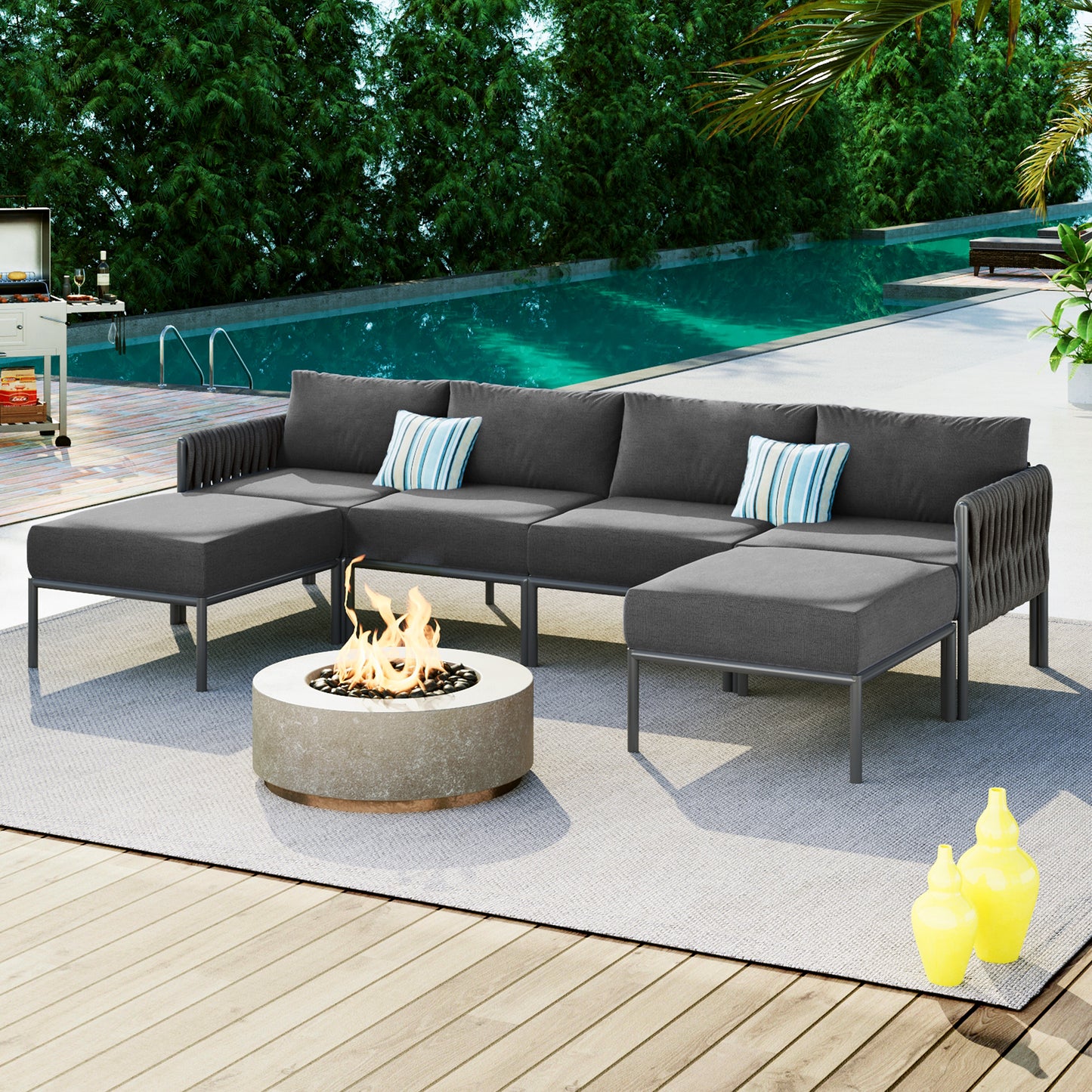 Shana 9 Pc  Aluminum Patio Sectional Sofa Set - Gray