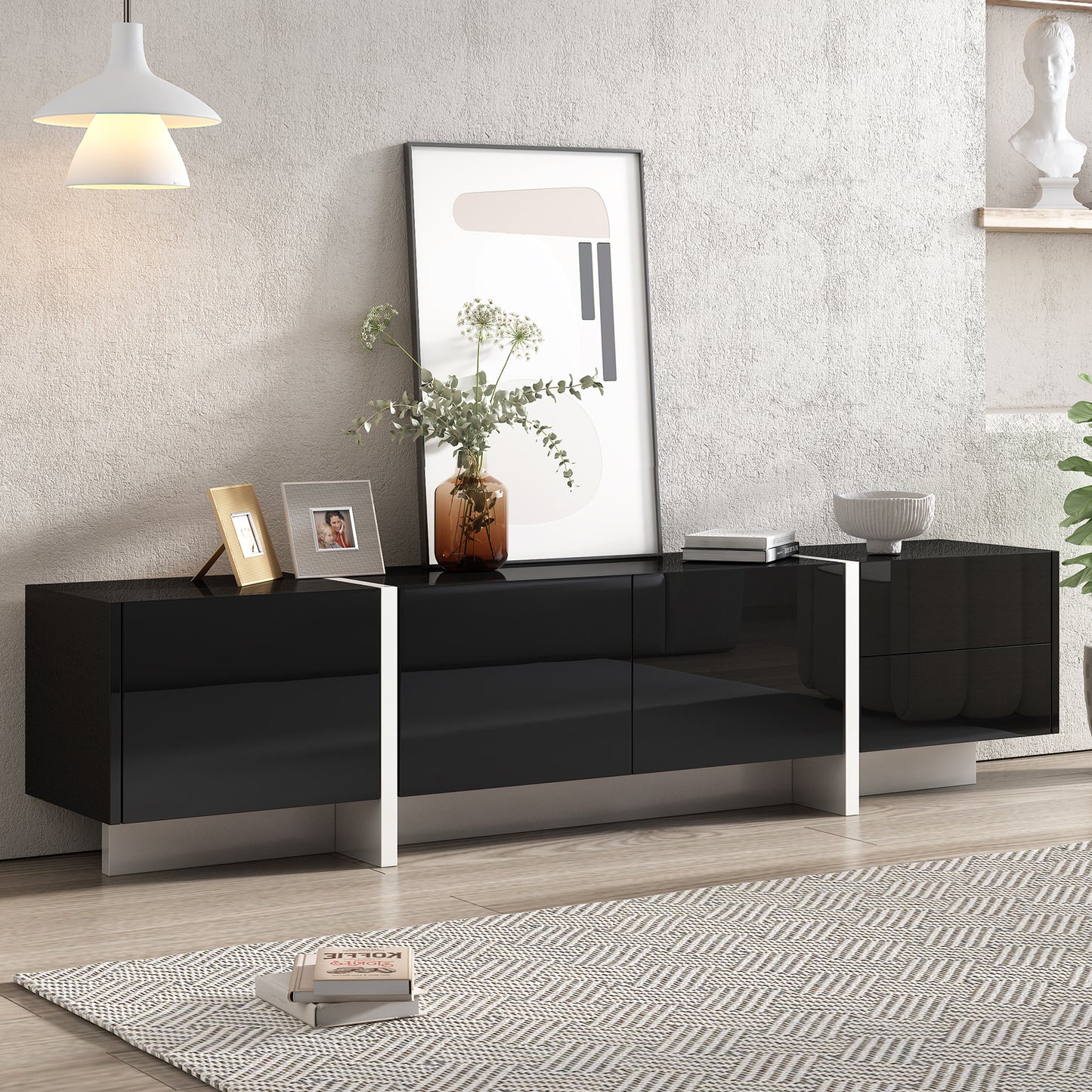 Terra White & Black Contemporary Rectangle Design TV Stand - Black