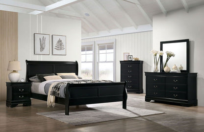 Louis Philippe Solid Wood Queen Size Bed - Black