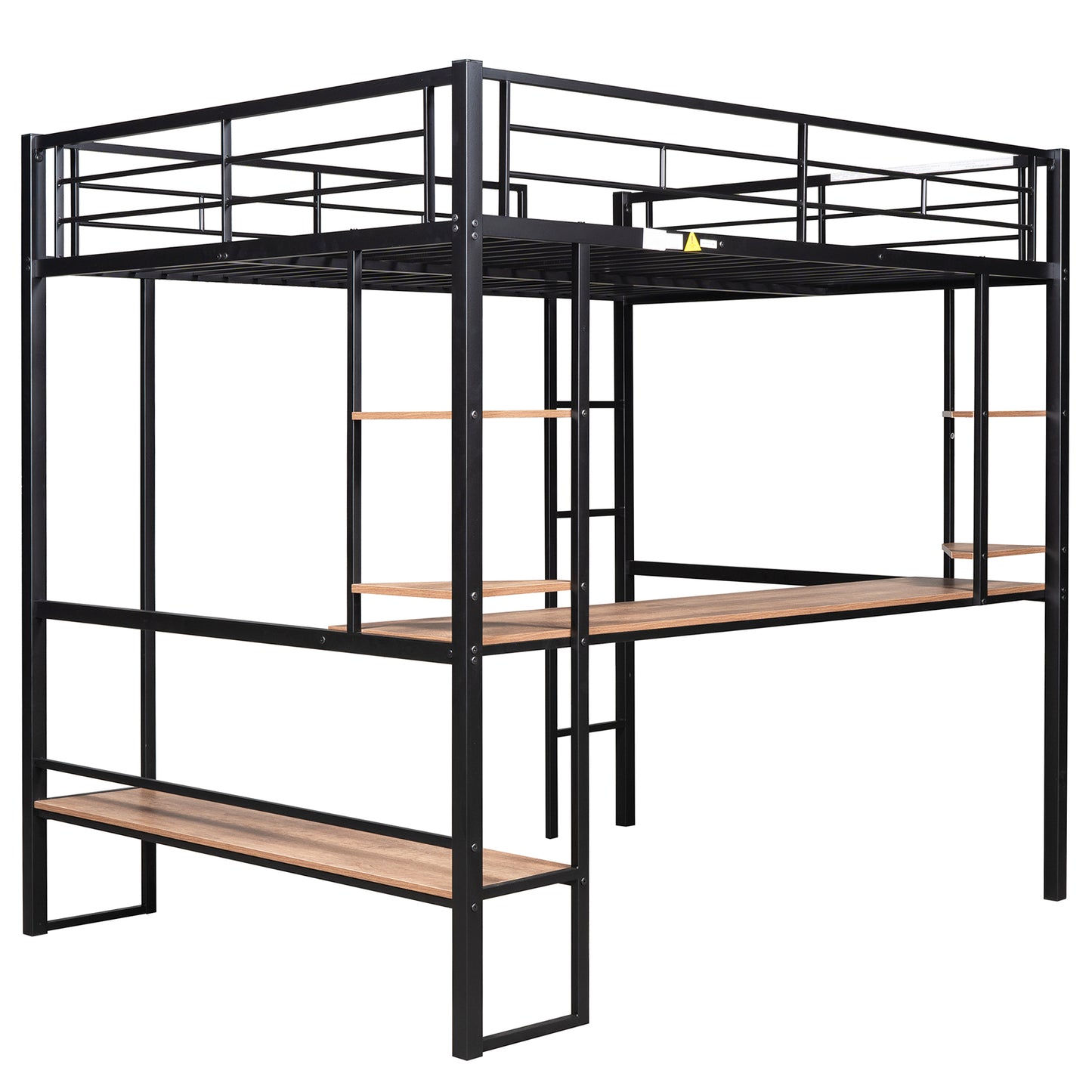 Black Beauty Loft Bed with Long Desk and Shelves