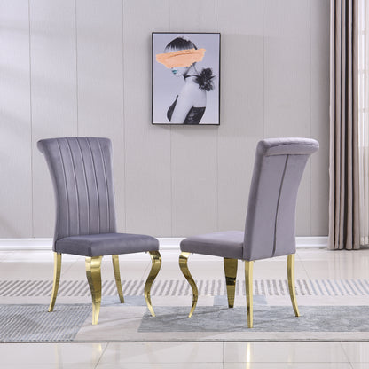 Avery Velvet Dining Chairs w Golden Metal Leg (Set of 2) - Gray