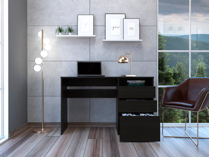 Noa Three Drawer Computer Desk One Shelf - Black