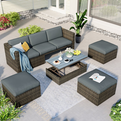 Ocie 5 Pc Outdoor Patio Rattan Sectional Sofa Set - Gray