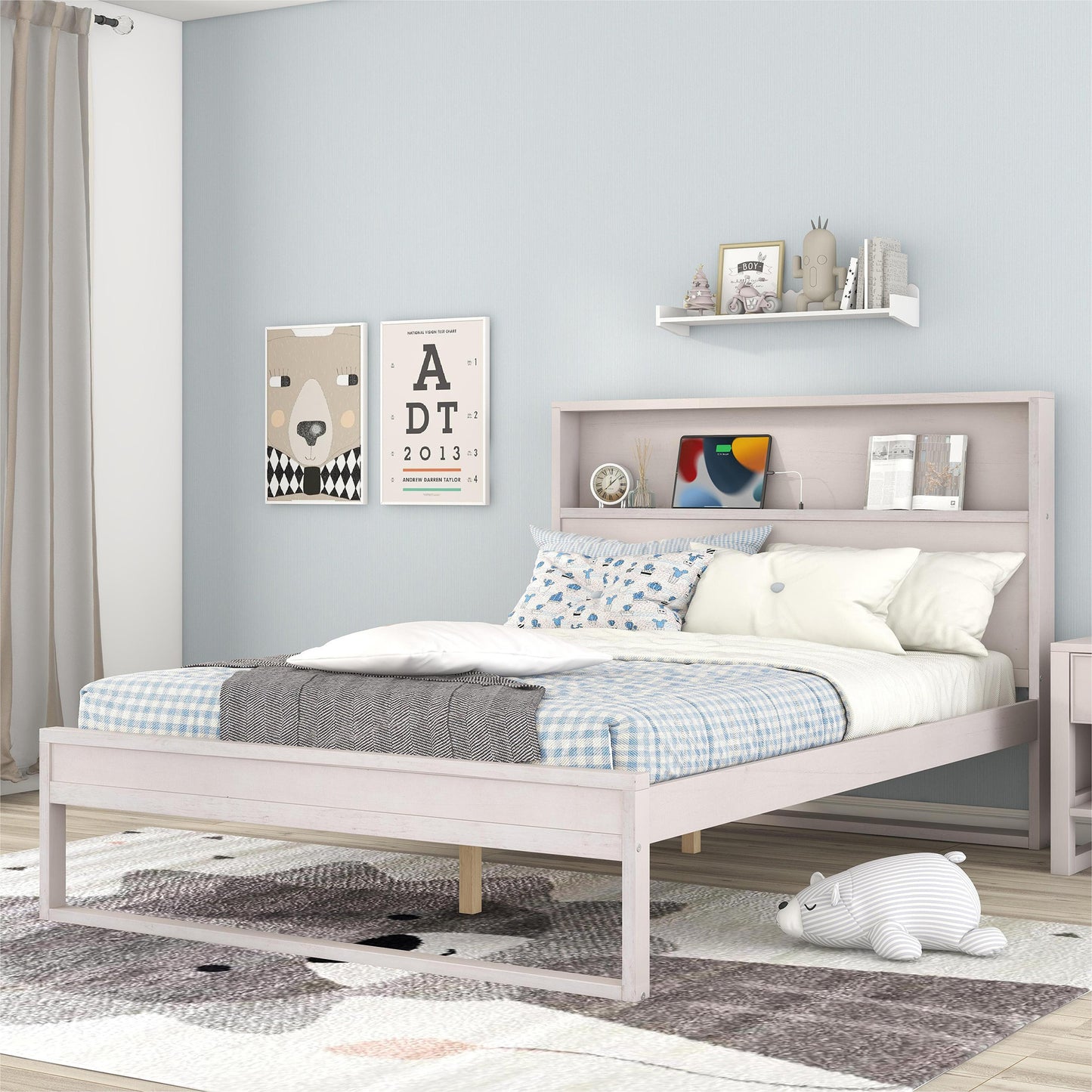 Mora Full Size Platform Bed Frame with Storage - White