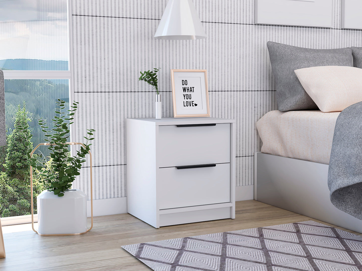 Kaia Nightstand Metal Handle - White