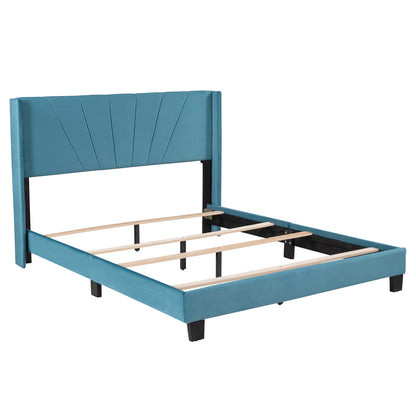 Royal Comfort Queen Size Velvet Upholstered Platform Bed - Blue