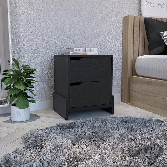 D2 Nightstand with 2-Drawers with Sturdy Base - Black