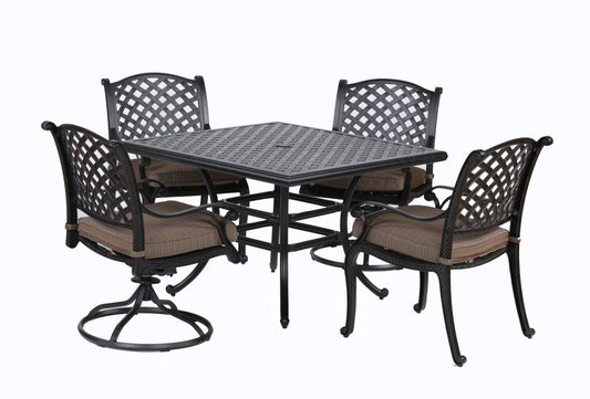 Neda 5 Pc 44" Aluminum Square Dining Set with Cushions - Brown