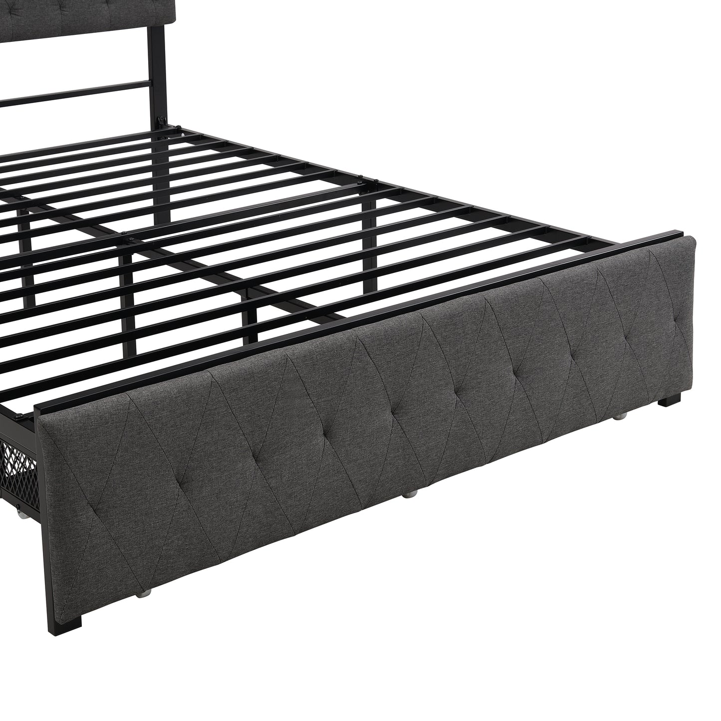 Apex Queen Size Storage Bed Metal Platform Bed with Drawer - Gray