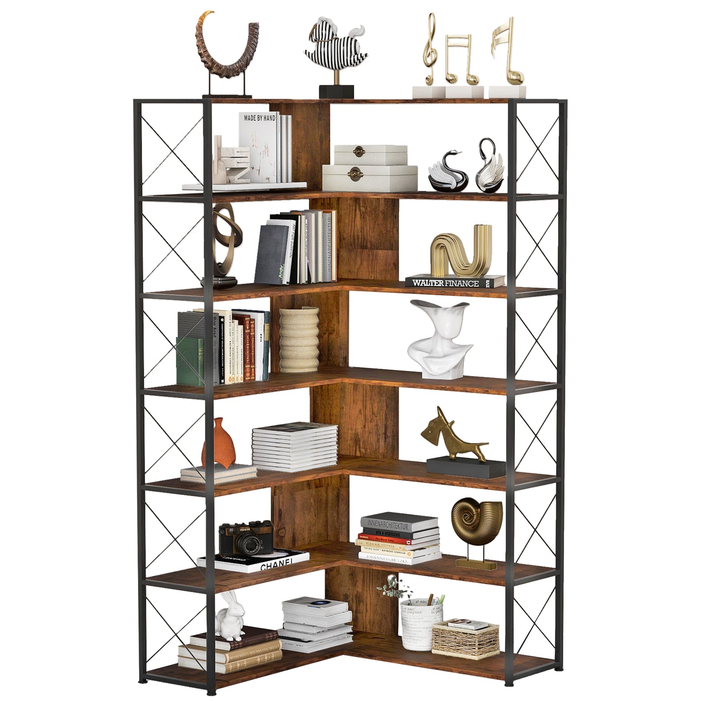 L-Shaped Corner Bookcase - Brown