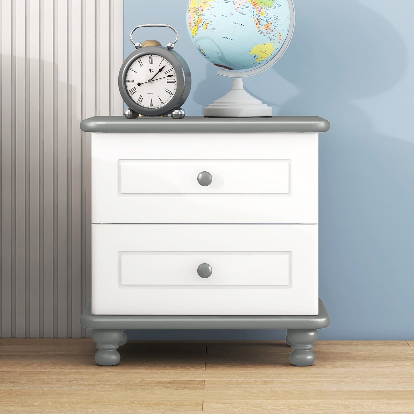 Kaito Wooden Nightstand - White+Gray