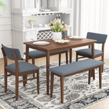 Burchard 5pc Dining Set Table with 2 Benches 2x Side Chairs - Walnut