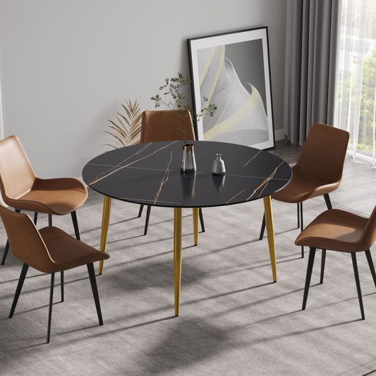 Golden Elegance: Modern Black Round Dining Table