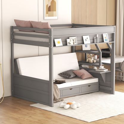 Graywood Convertible Bunk Bed with Storage Staircase and Bedside Table