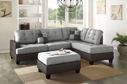 Lucia 3pc Faux Leather Sectional Sofa Set -  Gray