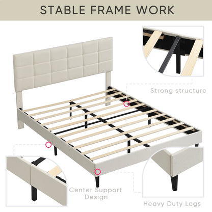 Elegant Full Size Platform Bed Frame - Beige