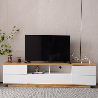 Dena Modern TV stand with Door Rebound Device - White+Natural