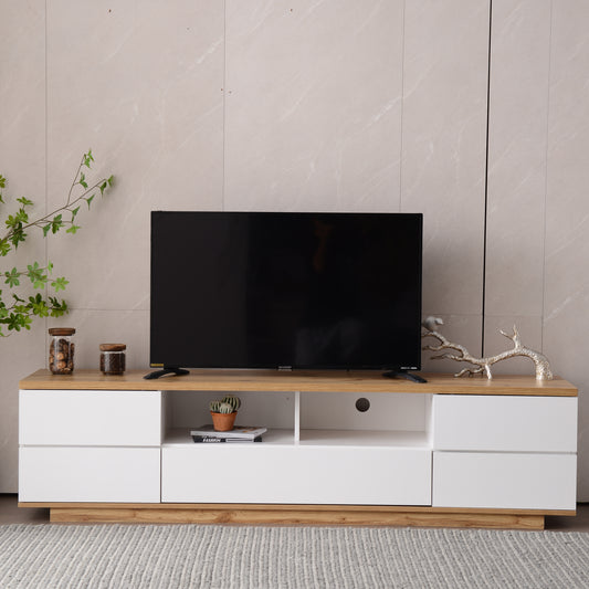 Dena Modern TV stand  with Door Rebound Device - White+Natural